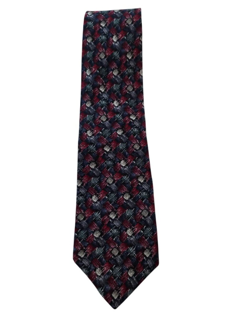 Vintage Cocktail Collection 100% Silk Geometric Basketweave Necktie Burg/Blue